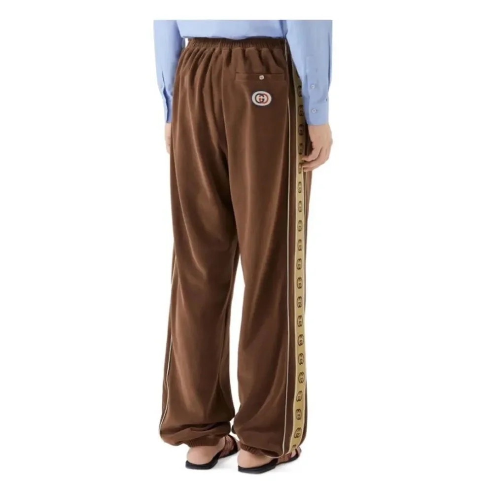 Gucci Interlocking GG Stripe Velour Brown Jogger Size small